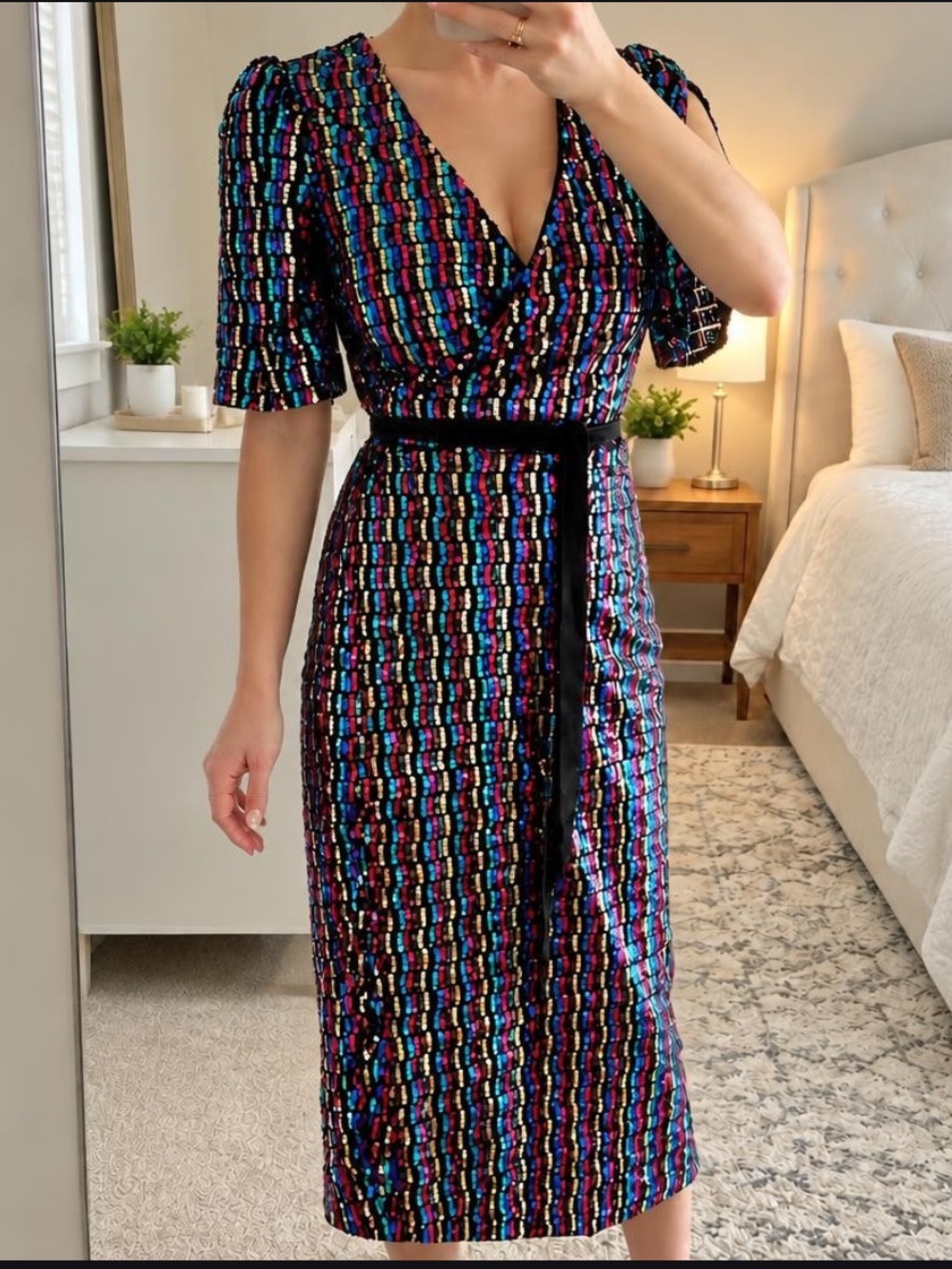 Monique Lhuillier sequins wrap dress